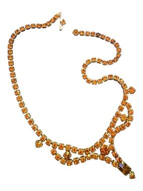 Vintage Gold-Tone Amber Crystal Necklace
